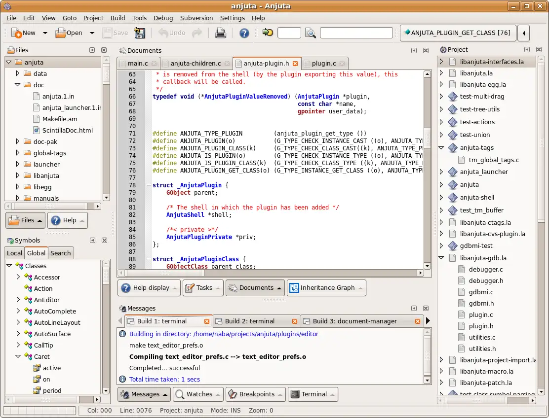 Giao diện Anjuta IDE lập trình C/C++ trên Linux