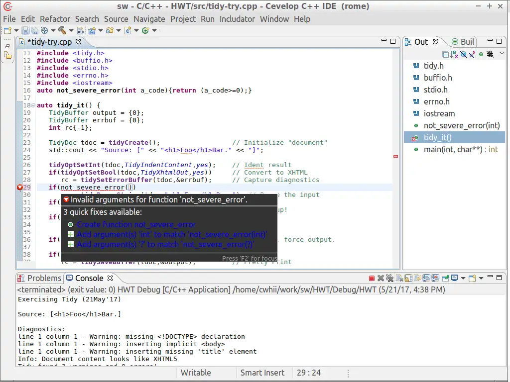 Giao diện Cevelop IDE cho lập trình C++