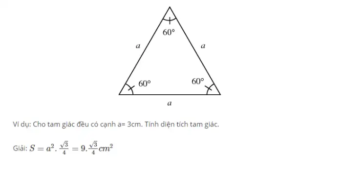 Hình vẽ tam giác đều với cạnh và đường cao minh họa rõ ràng công thức tính