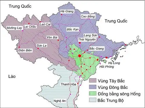 Bản đồ địa hình vùng núi Đông Bắc Việt Nam với các dãy núi vòng cung đặc trưng